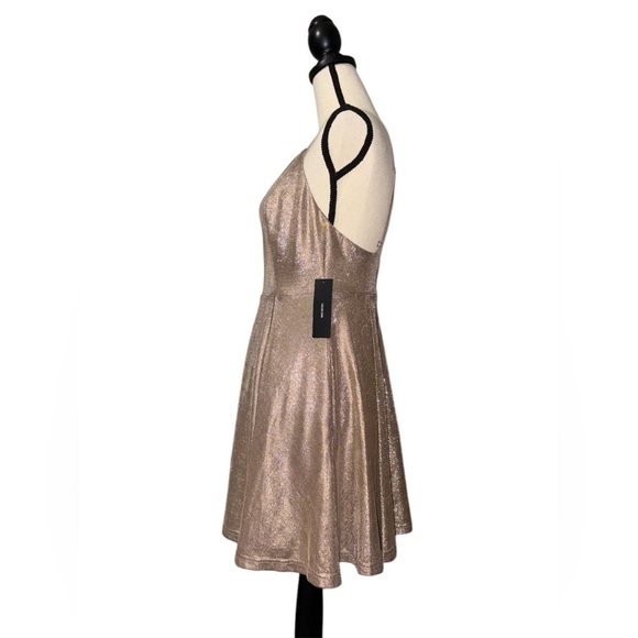 Lulus Keeps Getting Better Metallic Shimmer Gold Skater Dress NWT Sz. Medium - Picture 9 of 14